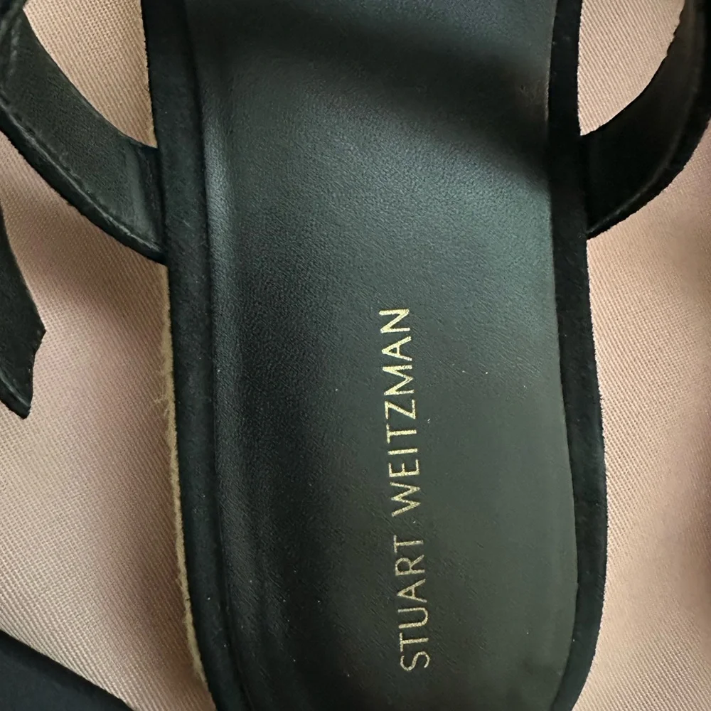 Stuart Weitzman Black Espadrille Slides with Crystals Buckle